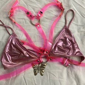 BUNDLE Dolls Kill Pink Butterfly harness with pink metallic bra F21